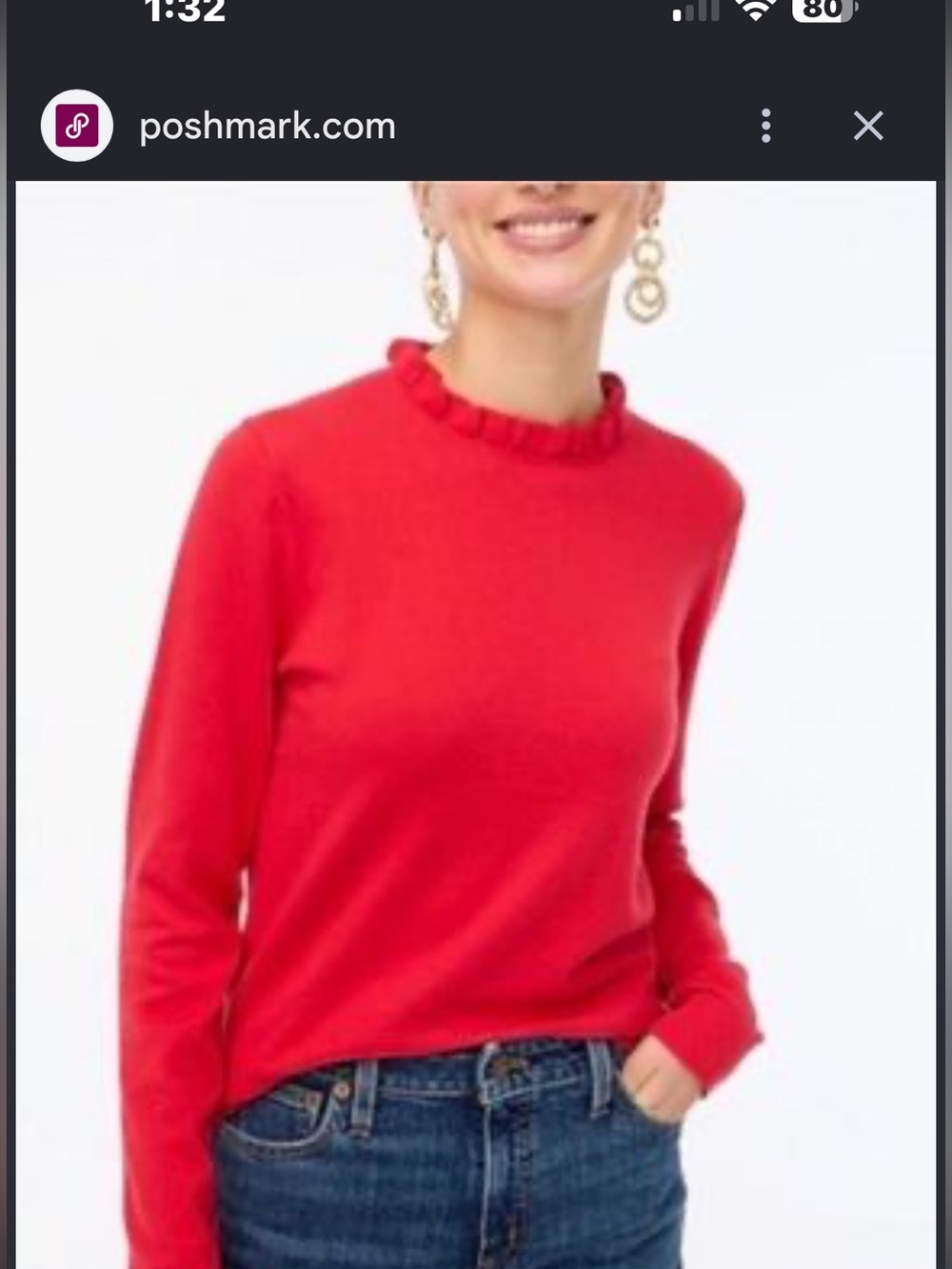 J.Crew Womens Red Ruffle Neck Long Sleeve Pullover Knit Sweater Size M